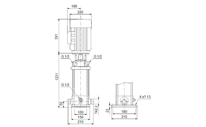 GRUNDFOS Mehrstufige Inlinepumpe CRNE 5-36 Art. 96518515